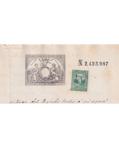 1878-PS-11 ESPAÑA SPAIN REVENUE SEALLED PAPER 1878 SELLO 11º + SOC TIMBRE BARCELONA.
