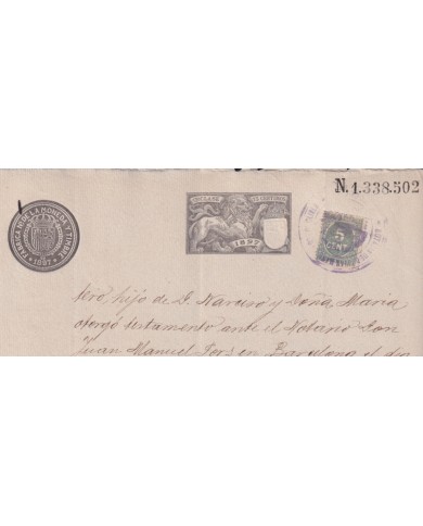 1897-PS-6 ESPAÑA SPAIN REVENUE SEALLED PAPER 1897 SELLO 13º + 5c WAR TAX.