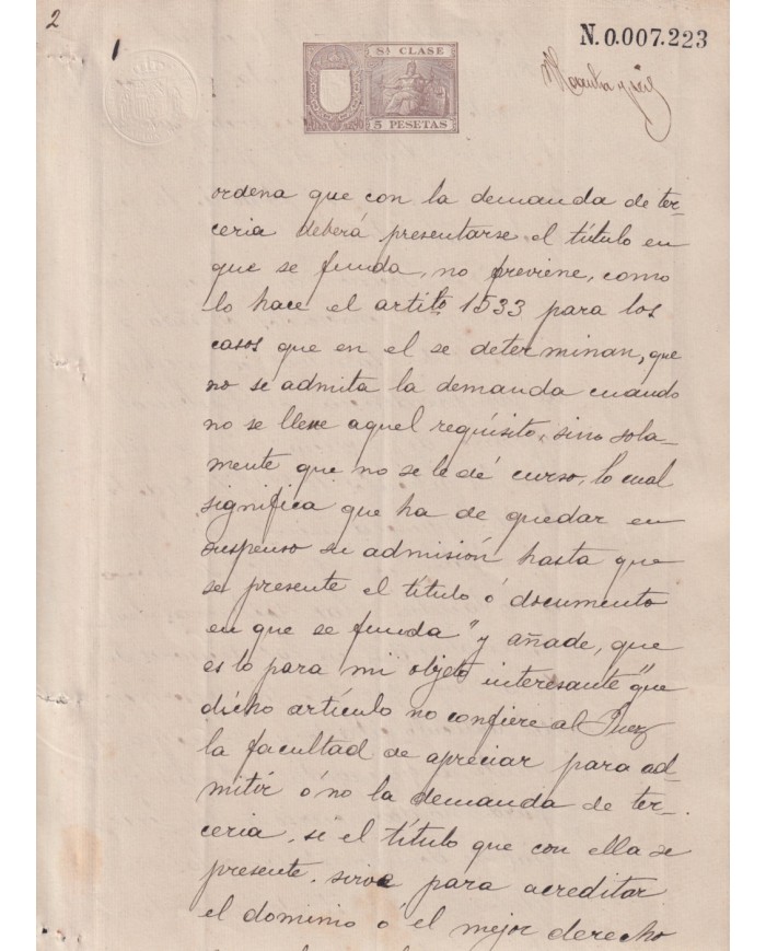 1896-PS-7 ESPAÑA SPAIN REVENUE SEALLED PAPER 1896 SELLO 8º.
