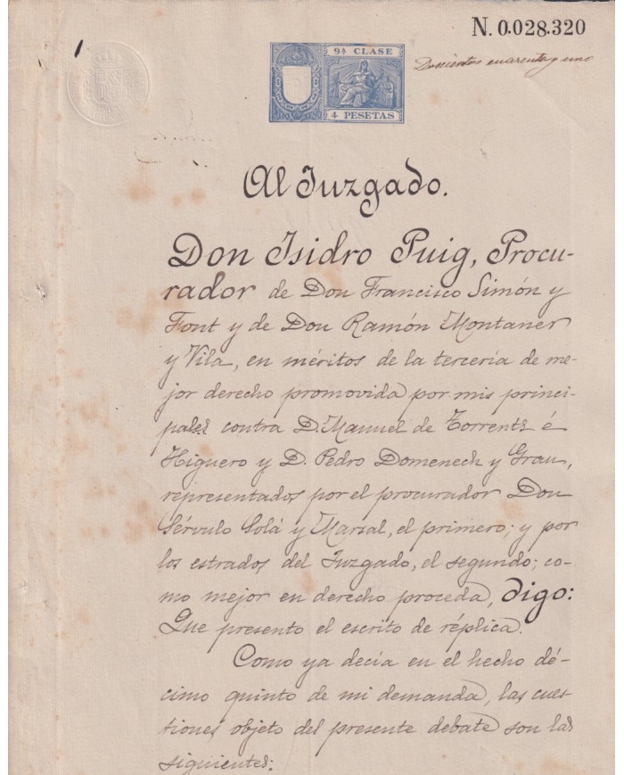 1896-PS-8 ESPAÑA SPAIN REVENUE SEALLED PAPER 1896 SELLO 9º.