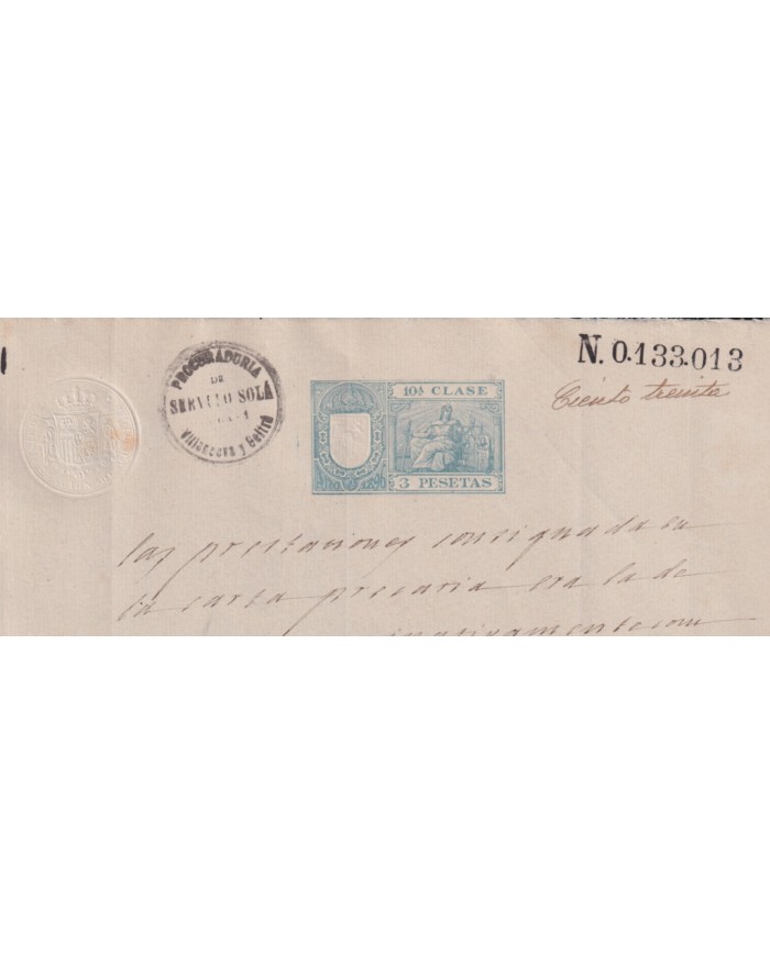 1896-PS-9 ESPAÑA SPAIN REVENUE SEALLED PAPER 1896 SELLO 10º.