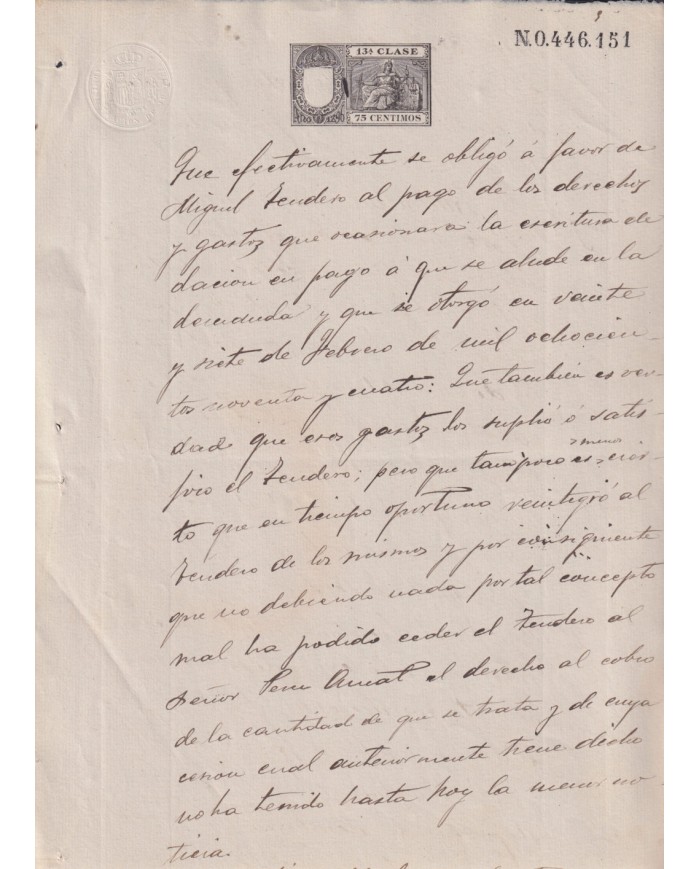 1896-PS-12 ESPAÑA SPAIN REVENUE SEALLED PAPER 1896 SELLO 13º.