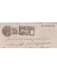 1897-PS-5 ESPAÑA SPAIN REVENUE SEALLED PAPER 1897 SELLO 13º + 5c WAR TAX.