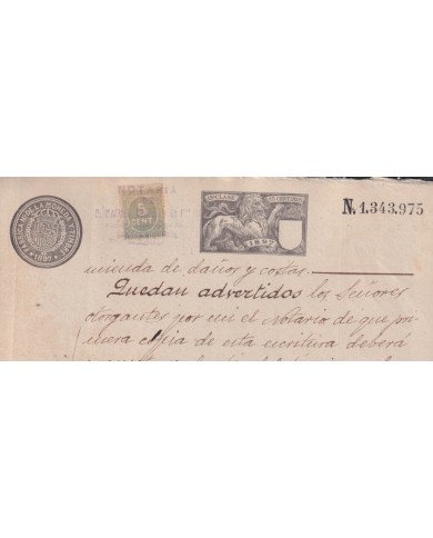 1897-PS-4 ESPAÑA SPAIN REVENUE SEALLED PAPER 1897 SELLO 13º + 5c WAR TAX.