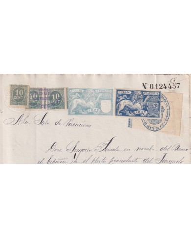 1897-PS-8 ESPAÑA SPAIN REVENUE SEALLED PAPER 1897 SELLO 11º + 10c WAR TAX ´+ LAWYER + POLIZAS.