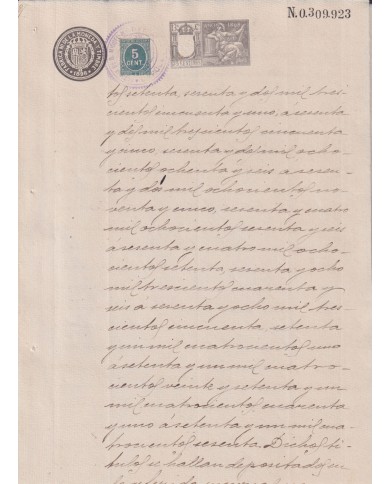 1898-PS-5 ESPAÑA SPAIN REVENUE SEALLED PAPER 1898 SELLO 13º + 5c WAR TAX.