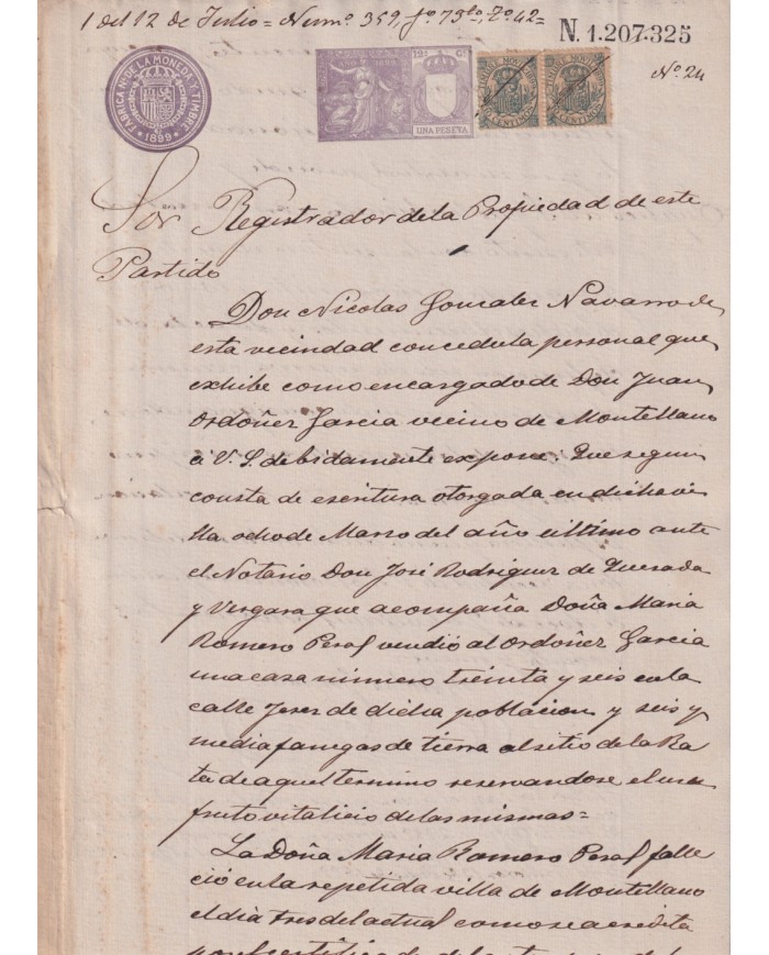 1899-PS-6 ESPAÑA SPAIN REVENUE SEALLED PAPER 1899 SELLO 12º + 10c TIMBRE MOVIL.