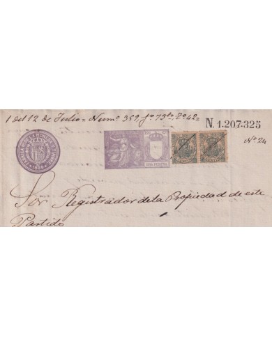 1899-PS-6 ESPAÑA SPAIN REVENUE SEALLED PAPER 1899 SELLO 12º + 10c TIMBRE MOVIL.