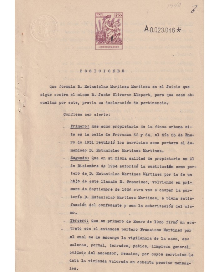 1940-PS-1 ESPAÑA SPAIN REVENUE SEALLED PAPER 1940 SELLO 10º.