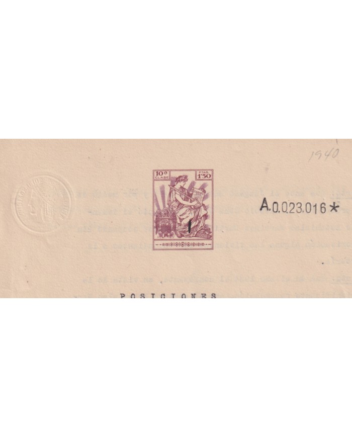 1940-PS-1 ESPAÑA SPAIN REVENUE SEALLED PAPER 1940 SELLO 10º.