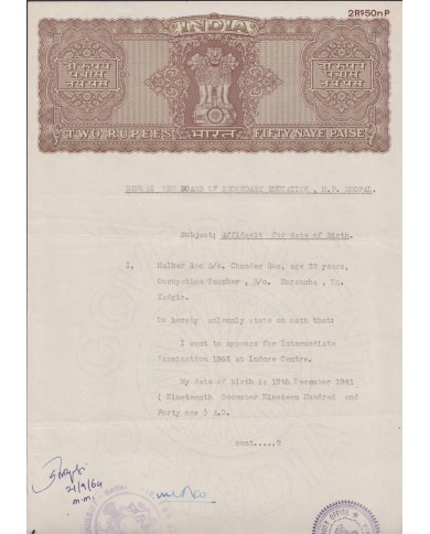 F-EX47233 INDIA REVENUE SEALLED PAPER FREEDOM STATE. 2 RUPEE 50 PAISAS.