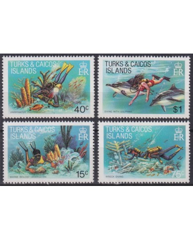 F-EX46765 TURKS & CAICOS MNH 1981 MARINE WILDLIFE REEF DOLPHINS SPONGE FISH.