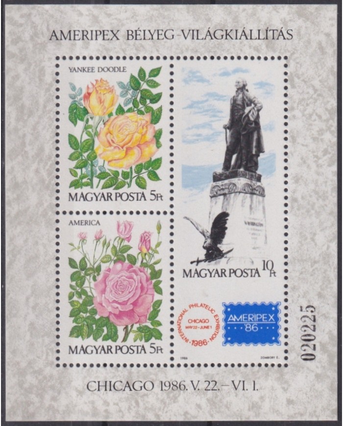 F-EX46885 HUNGARY MNH 1986 AMERIPEX FLORES FLOWER.
