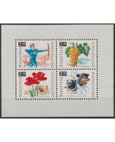 F-EX46886 HUNGARY MNH 1966 ARCHERY COSMOS SPACE DOG FLORES FLOWER.