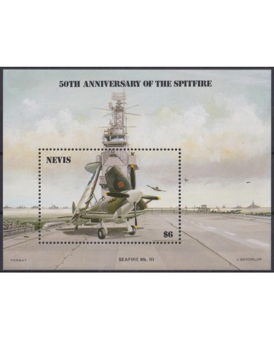 F-EX46989 NEVIS MNH 1986 50th ANNIV SPITFIRE WAR AIRPLANE SEAFIRE.