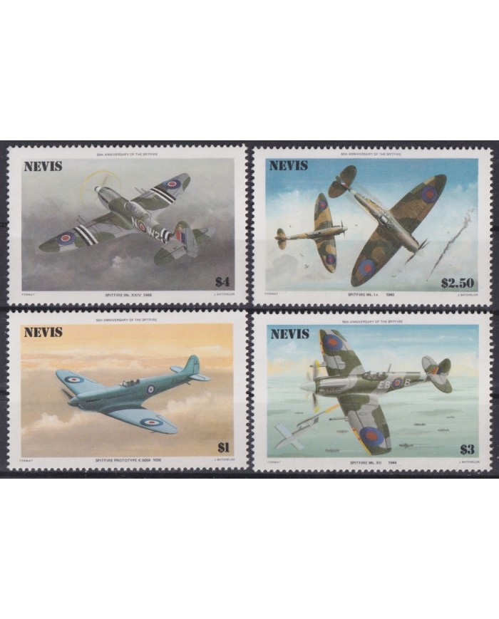 F-EX46994 NEVIS MNH 1986 50th ANNIV SPITFIRE WAR AIRPLANE SEAFIRE.