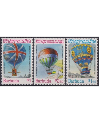 F-EX46996 BARBUDA MNH 1983 BALLOON 200th ANIV MANNED FIRST FLIGHT GLOBE.