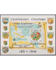 Z212 ST VINCENT MNH 1988 DISCOVERY DESCUBRIMIENTO COLUMBUS SHIP COLON SHEET.