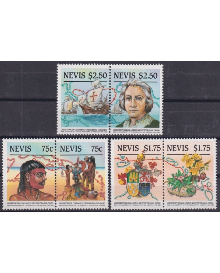 F-EX46969 NEVIS MNH 1986 DISCOVERY COLUMBUS EXPLORATION INDIAN SHIP FRUTI FOOD.