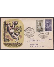 F-EX45790 GUINEA EQUATORIAL 1956 REG FDC AIR MAIL 10ptas SOCCER FOOTBALL.