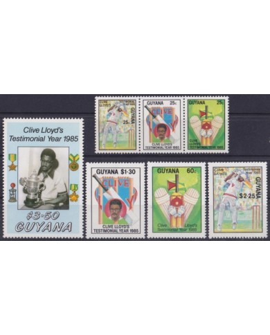 F-EX46866 GUYANA MNH 1985 CLIVE LLOYDS TESMINONIAL YEAR CRICKET.