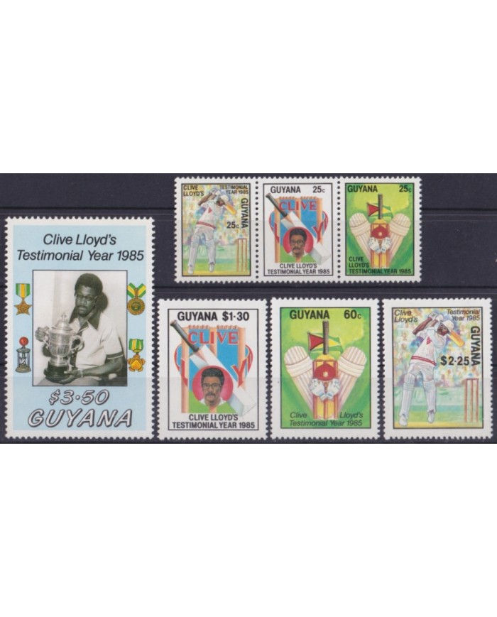 F-EX46866 GUYANA MNH 1985 CLIVE LLOYDS TESMINONIAL YEAR CRICKET.