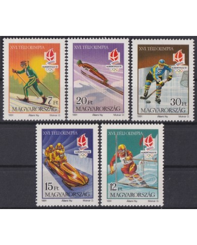 F-EX45166 HUNGARY MNH 1991 ALBERTVILLE WINTER OLYMPIC GAMES SKI SKIITING HOCKEY.