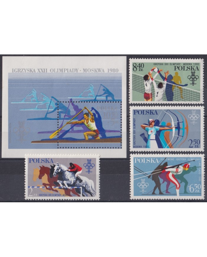 F-EX45156 POLAND MNH 1980 SPORT OLYMPIC GAMES ARCHERY SKII EQUESTRIAN BASKET.