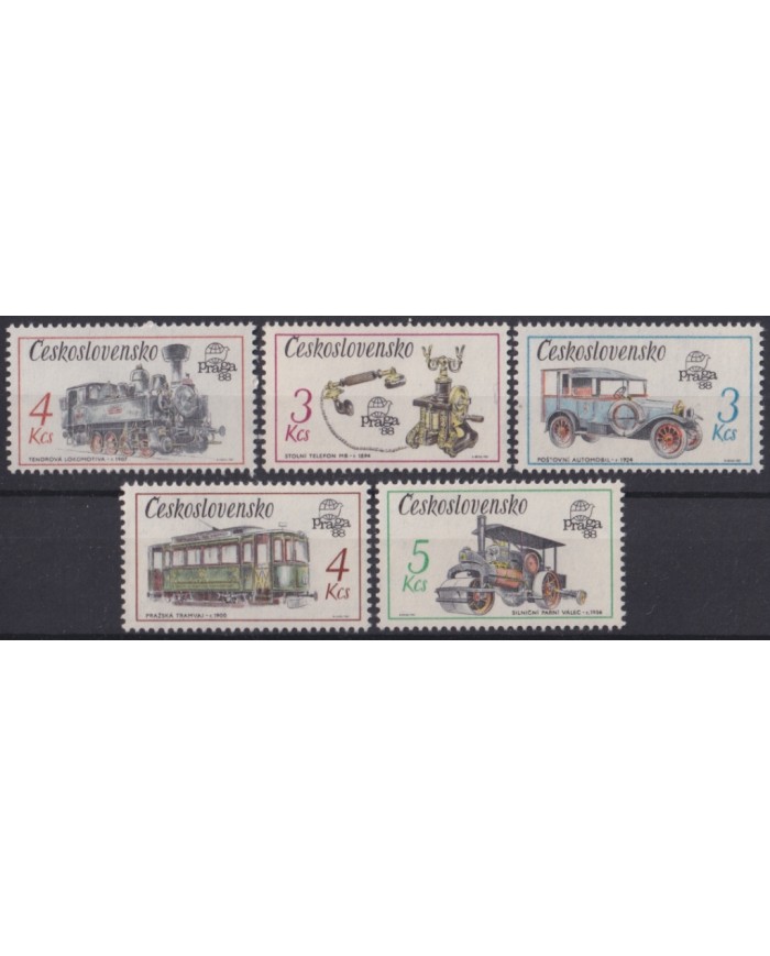 F-EX47008 CZECHOSLOVAKIA MNH 1988 RAILROAD TRAIN RAILWAYS AUTOMOVIL AUTO.