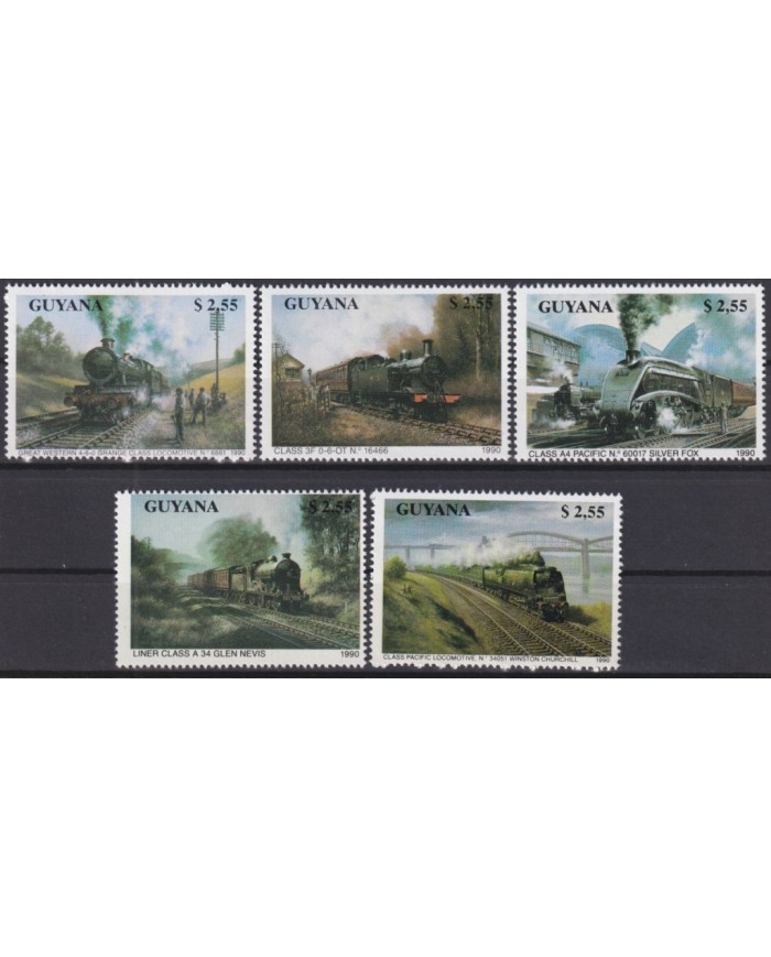 F-EX47023 GUYANA MNH 1990 GREAT RAILROAD RAILWAYS TRAIN LOCOMOTIVE.