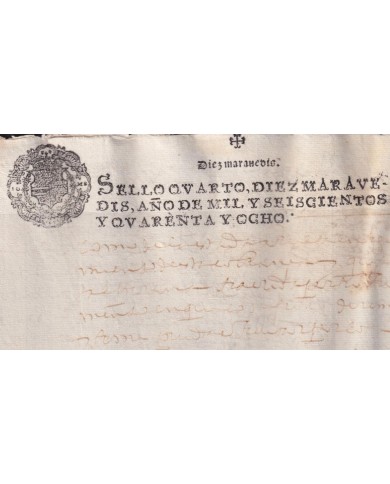 1648-PS-1 ESPAÑA SPAIN REVENUE SEALLED PAPER PAPEL SELLADO 1648 SELLO 4to.