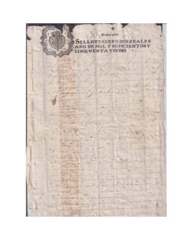 1648-PS-2 ESPAÑA SPAIN REVENUE SEALLED PAPER PAPEL SELLADO 1648 SELLO 3ro.