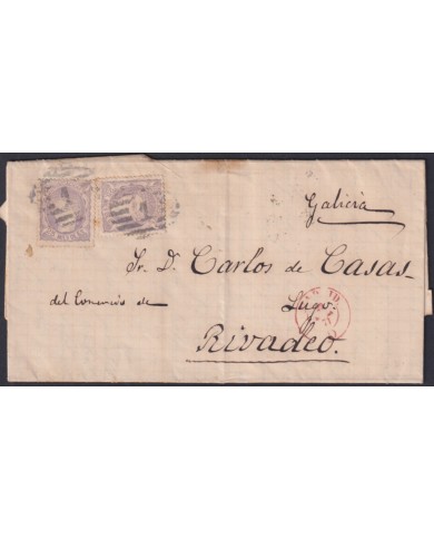 F-EX46400 ESPAÑA SPAIN 1871 25mls MADRID TO RIVADEO, GALICIA.
