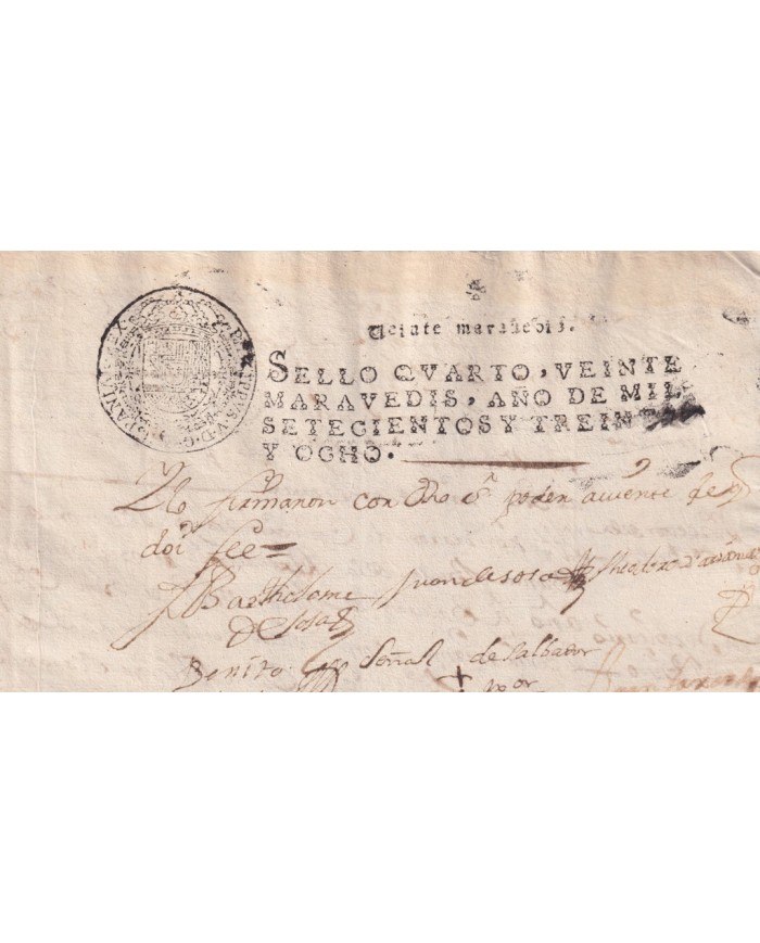 1738-PS-1 ESPAÑA SPAIN REVENUE SEALLED PAPER PAPEL SELLADO 1731 SELLO 4to.