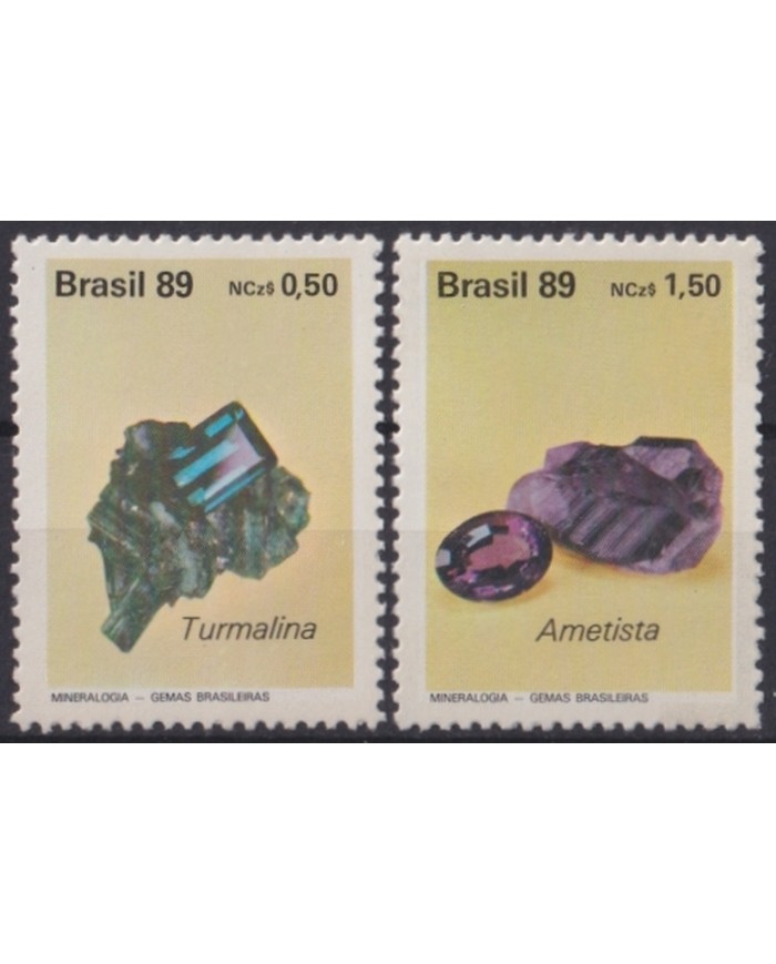 F-EX46893 BRASIL BRAZIL MNH 1989 MINERALS GEMS AMATISTA TURNALINA.