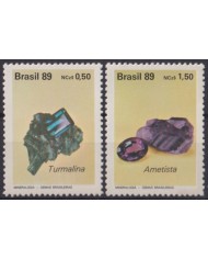 F-EX46893 BRASIL BRAZIL MNH 1989 MINERALS GEMS AMATISTA TURNALINA.