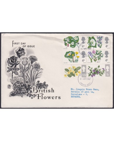 F-EX45419 ENGLAND UK FDC 1967 FLOWERS WITH & WITHOUT PHOSPHORLINE.