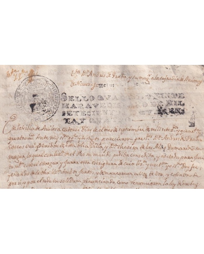 1744-PS-1 ESPAÑA SPAIN REVENUE SEALLED PAPER PAPEL SELLADO 1744 SELLO 4to.