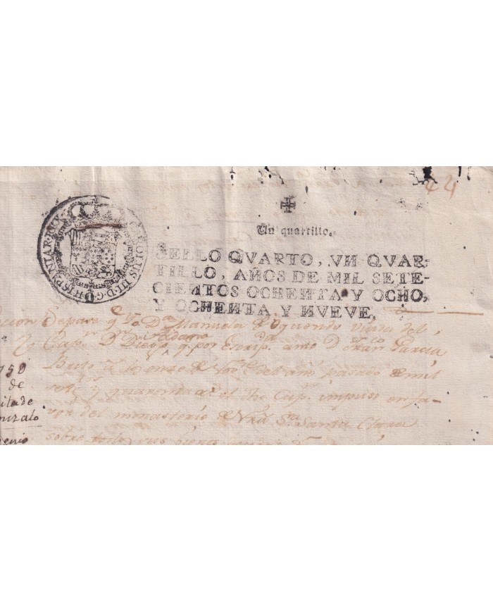 1789-PS-1 ESPAÑA SPAIN REVENUE SEALLED PAPER PAPEL SELLADO 1789 SELLO 4to.