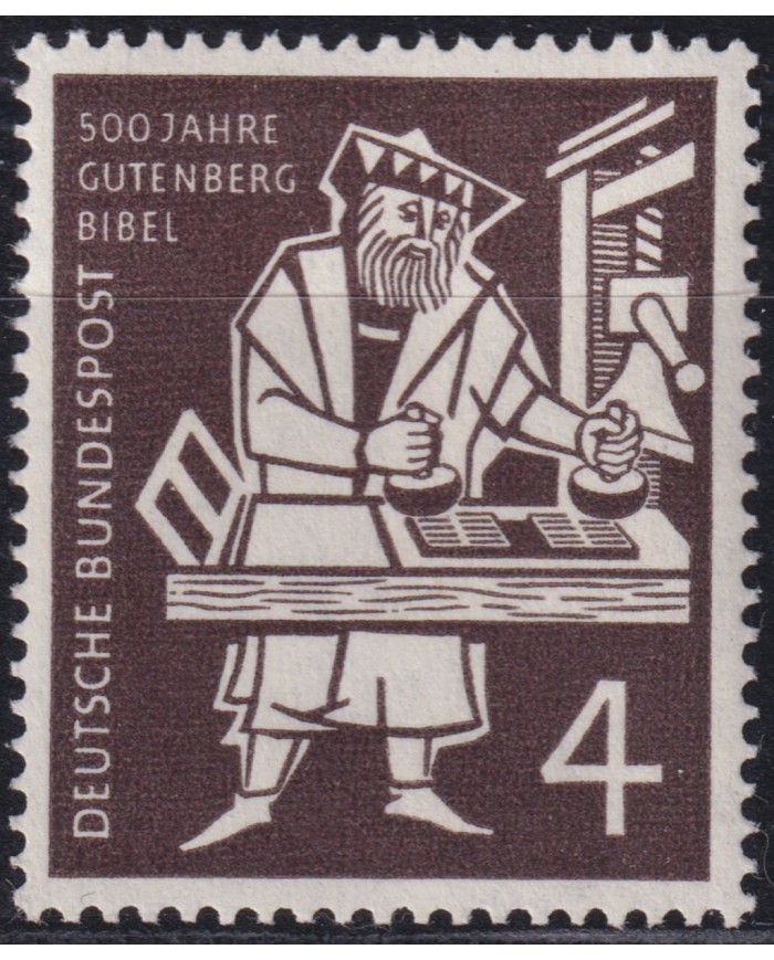 F-EX47177 GERMANY 1954 MLH 500th ANNIV JOHANNES GUTENBERG.