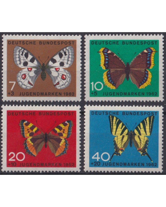 F-EX47286 GERMANY MLH 1962 YOUNTH WELFARE BUTTERFLIES MARIPOSAS PAPILLON.