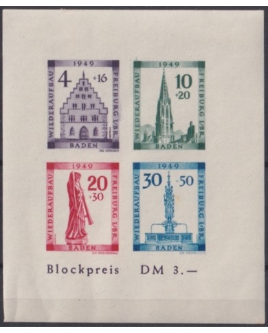 F-EX47196 GERMANY BADEN 1949 ORIGINAL GUM SHEET ARCHITECTURE.