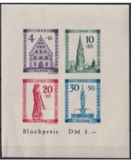 F-EX47196 GERMANY BADEN 1949 ORIGINAL GUM SHEET ARCHITECTURE.