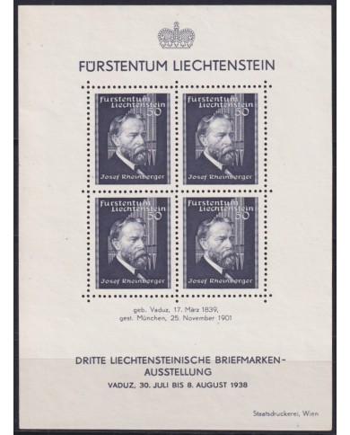 F-EX47387 LIECHTENSTEIN NO GUM 1938 STAMPS EXHIBITION JOSEF RHEINBERGER.