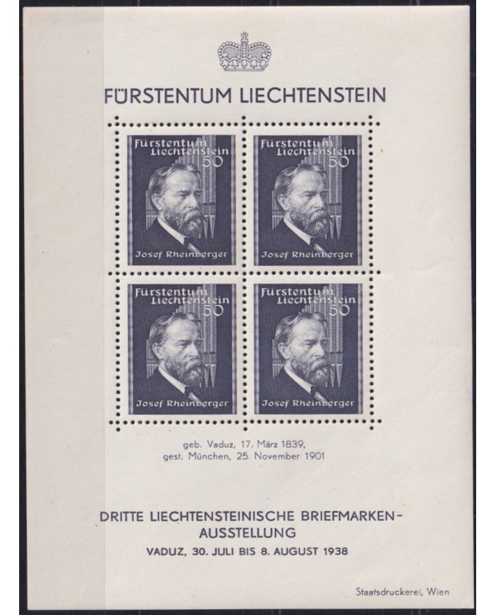 F-EX46783 LIECHTENSTEIN MH 1938 STAMPS EXHIBITION JOSEF RHEINBERGER.