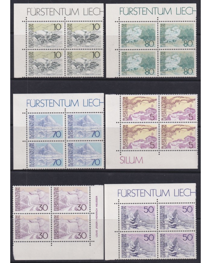 F-EX47389 LIECHTENSTEIN MNH 1972-73 LANDSCAPE CORNER SHEET BLOCK 4.