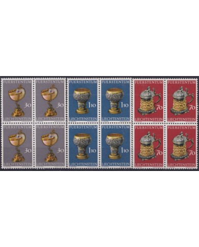F-EX47362 LIECHTENSTEIN MNH 1973 ANTIQUE CASTLE TREASURY VESSELS CUP BLOCK 4.