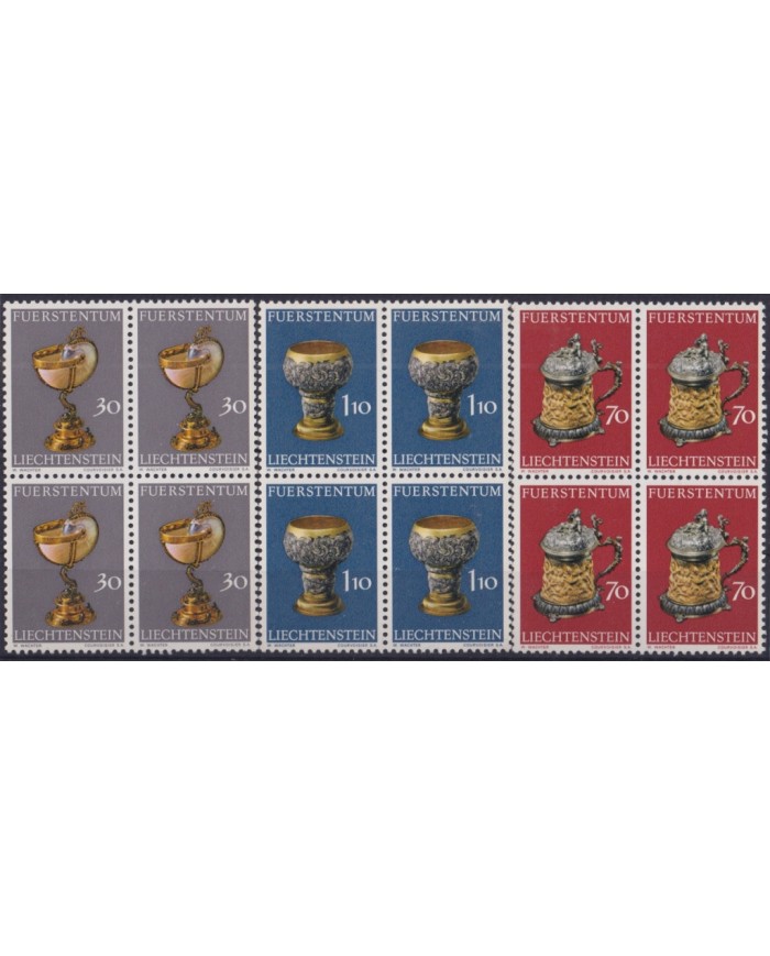 F-EX47362 LIECHTENSTEIN MNH 1973 ANTIQUE CASTLE TREASURY VESSELS CUP BLOCK 4.