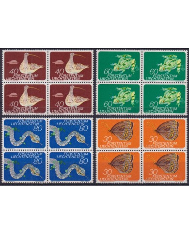 F-EX47361 LIECHTENSTEIN MNH 1973 FAUNA FROG BUTTERFLIES SNIKE BIRD AVES BLOCK 4.