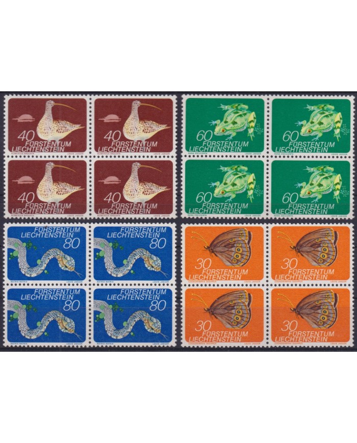 F-EX47361 LIECHTENSTEIN MNH 1973 FAUNA FROG BUTTERFLIES SNIKE BIRD AVES BLOCK 4.